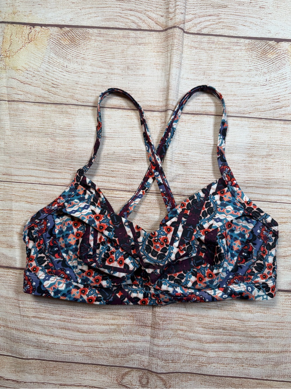 Athleta Floral Strappy Bikini Top in Navy, Coral and Teal